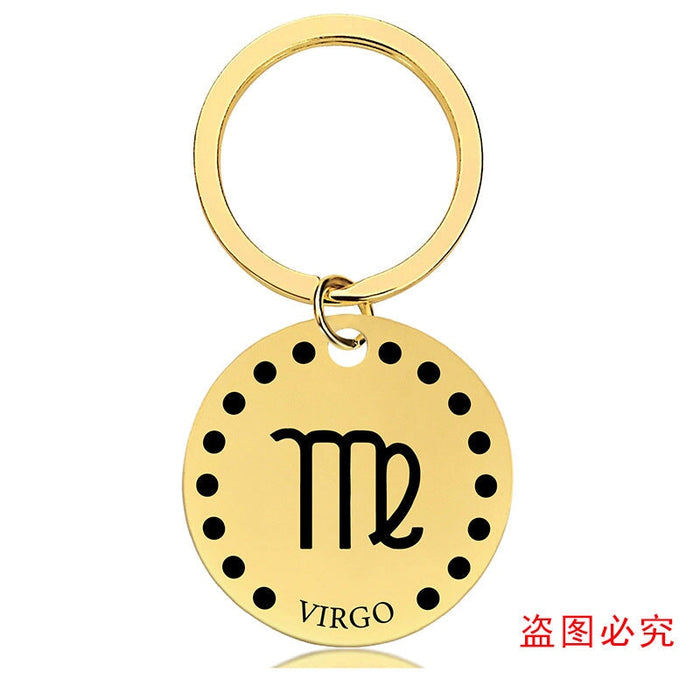 Wholesale Zodiac Sign Gold Stainless Steel Lettered Metal Keychain JDC-KC-GangGu021 Keychains 钢古 89 Wholesale Jewelry JoyasDeChina Joyas De China