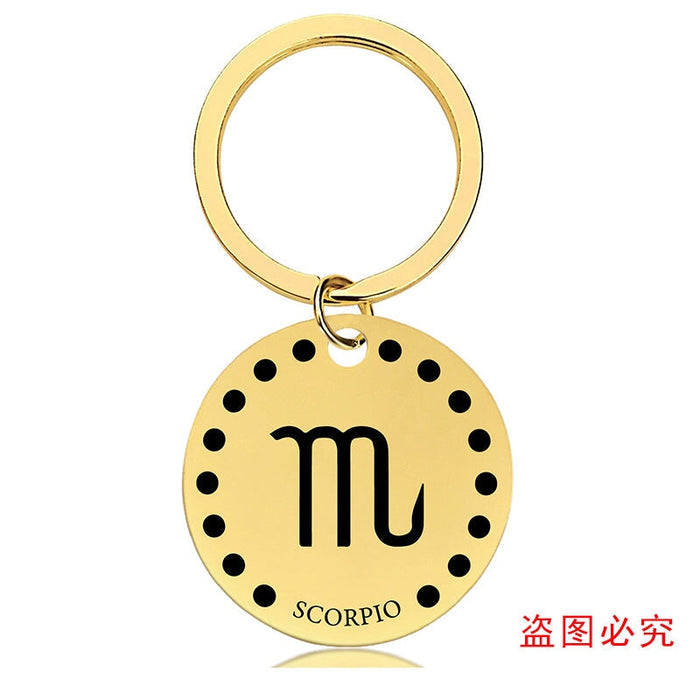 Wholesale Zodiac Sign Gold Stainless Steel Lettered Metal Keychain JDC-KC-GangGu021 Keychains 钢古 91 Wholesale Jewelry JoyasDeChina Joyas De China