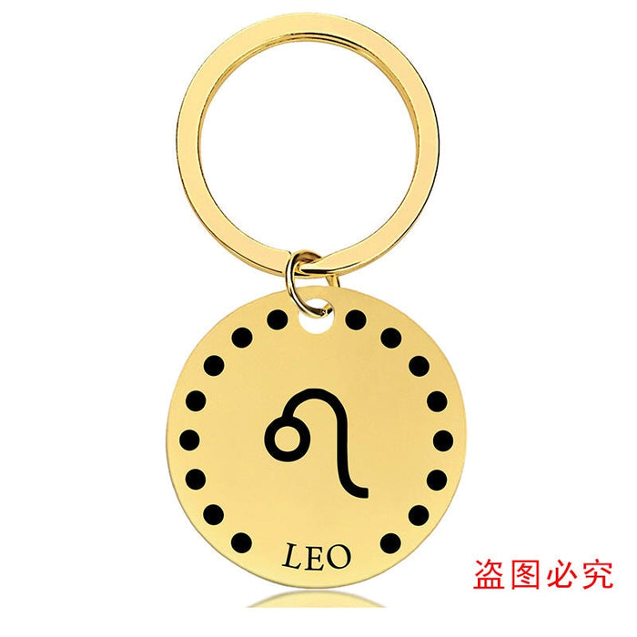 Wholesale Zodiac Sign Gold Stainless Steel Lettered Metal Keychain JDC-KC-GangGu021 Keychains 钢古 Wholesale Jewelry JoyasDeChina Joyas De China