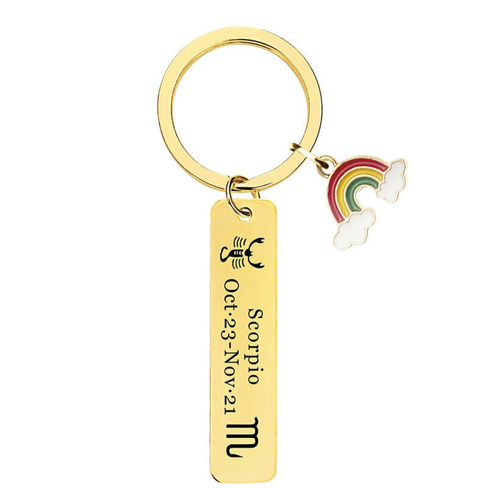 Wholesale Zodiac Sign Gold Stainless Steel Lettering Rainbow Metal Keychain JDC-KC-GangGu022 Keychains 钢古 Wholesale Jewelry JoyasDeChina Joyas De China