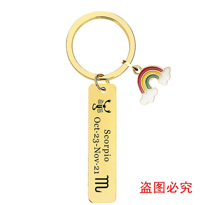 Wholesale Zodiac Sign Gold Stainless Steel Lettering Rainbow Metal Keychain JDC-KC-GangGu022 Keychains 钢古 Wholesale Jewelry JoyasDeChina Joyas De China